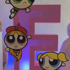 Hand Crafted Powerpuff Girls Pink Letter E Decor